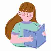 Free vector cute smiling girl studying with book icon isolated