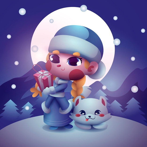 Free vector cute snow maiden character