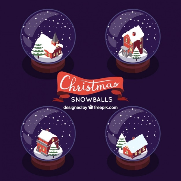 Free vector cute snowballs with small houses
