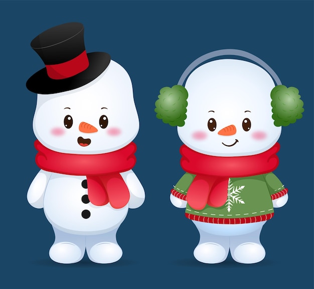 Милый снеговик и снеговик в зимней одежде