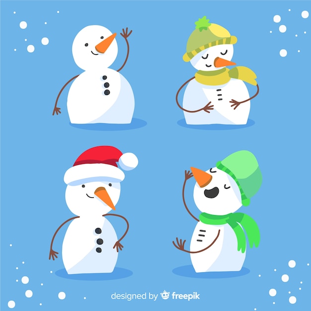 평면 디자인의 귀여운 눈사람 캐릭터 컬렉션