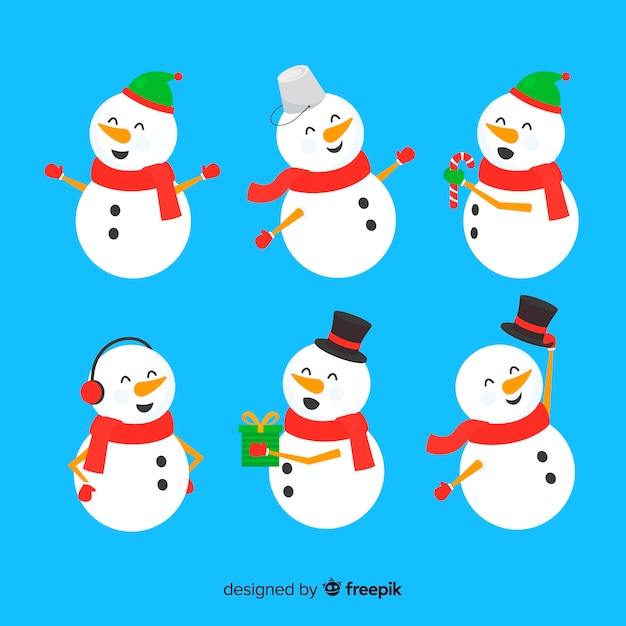 Cute snowman christmas collection in flat design