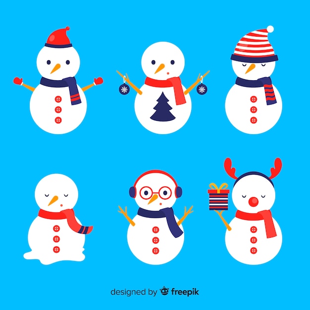 Cute snowman christmas collection in flat design