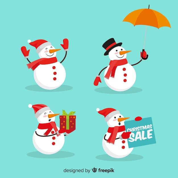 Free vector cute snowman christmas collection in flat design