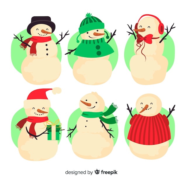 Free vector cute snowman christmas collection in flat design