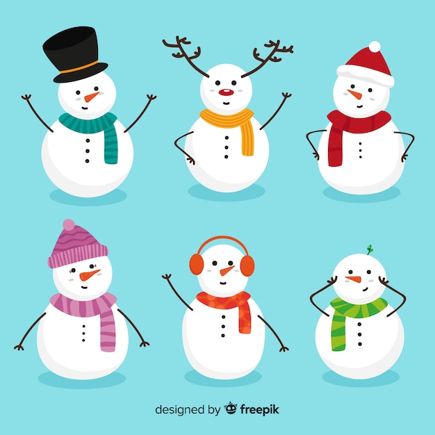 Free vector cute snowman christmas collection in flat design