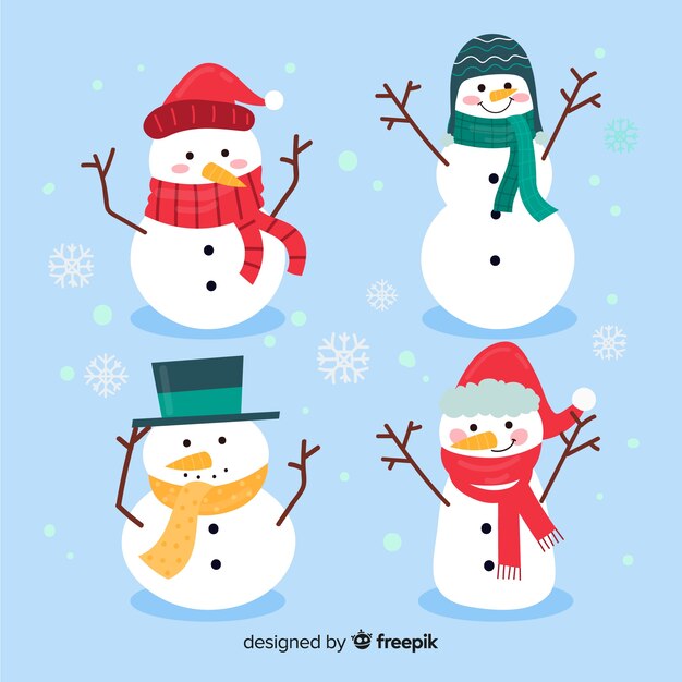 평면 디자인에 귀여운 눈사람 크리스마스 컬렉션