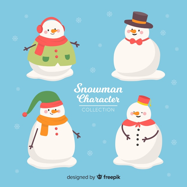 Cute snowman christmas collection in flat design