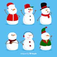 Free vector cute snowman christmas collection in flat design