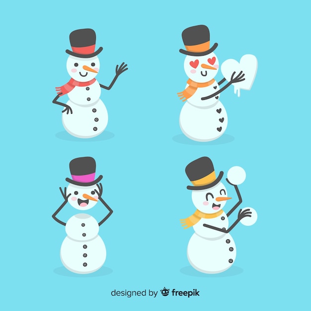 Free vector cute snowman christmas collection in hand drawn style