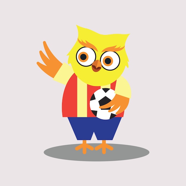 Cute soccer player of owl cartoon character