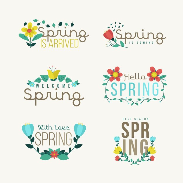 Cute spring badges in flat design