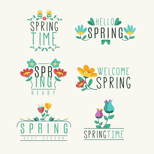 Free vector cute spring badges  with flowers