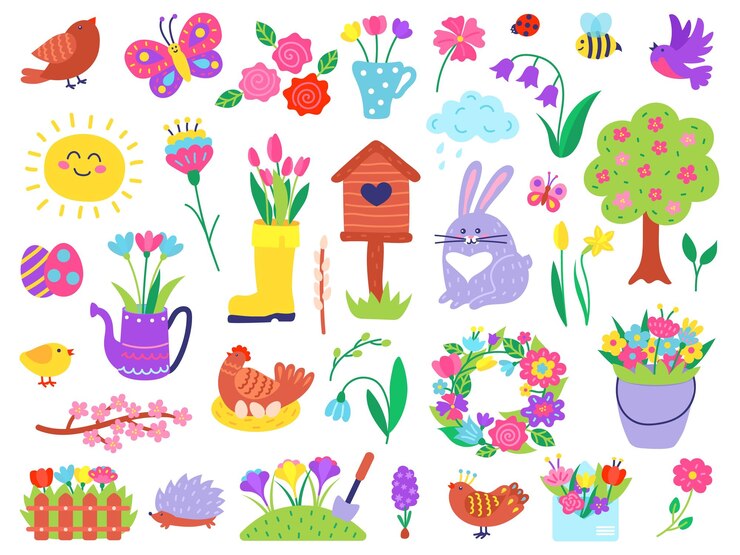 Premium Vector Cute spring doodles hand drawn easter and springtime