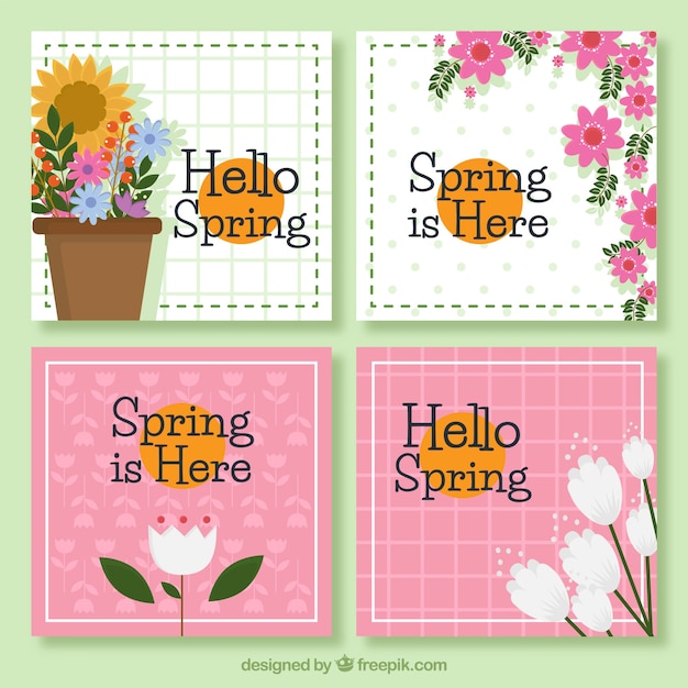 Free vector cute spring greeting card set