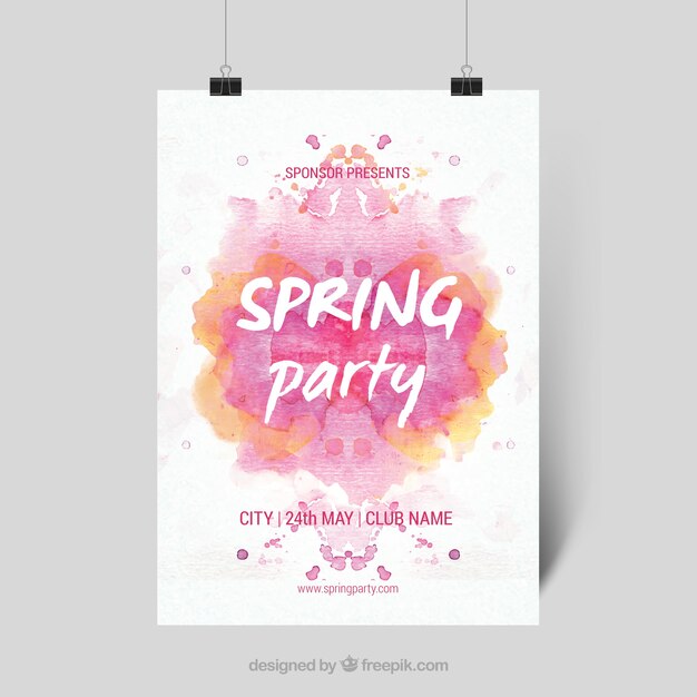 Симпатичные весной плакат партии с розовым всплеском акварель