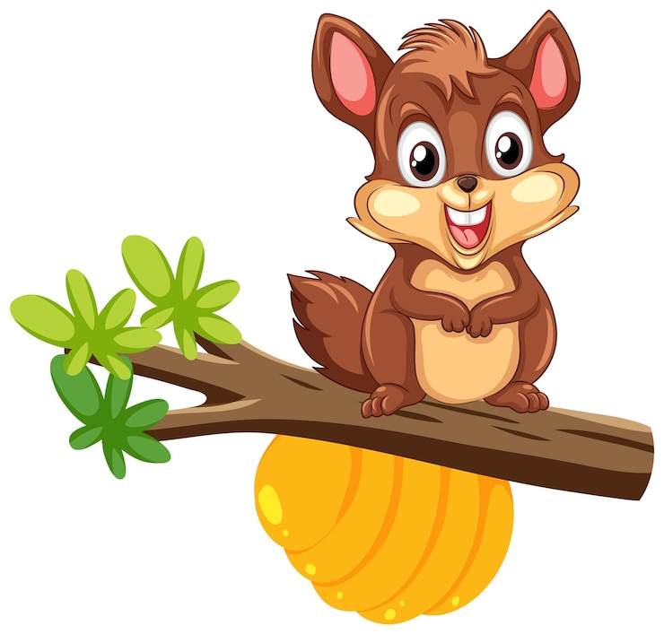 Free Vector cute squirrel cartoon character standing on tree branch