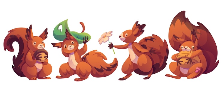 Free Vector cute squirrel character set in different poses