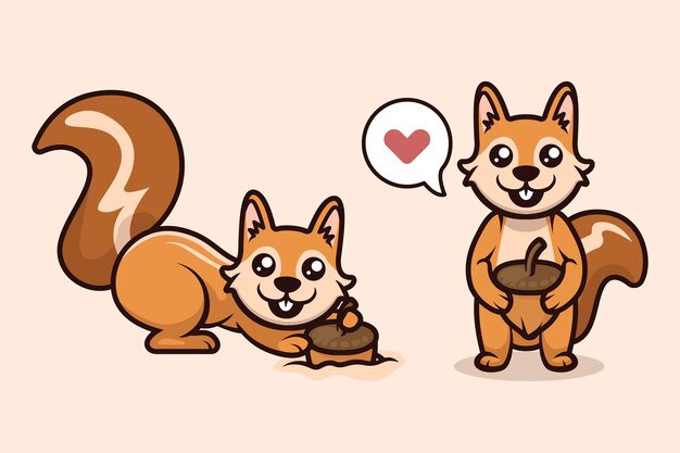 かわいいリスはナッツのデザインイラストを見つける プレミアムベクター