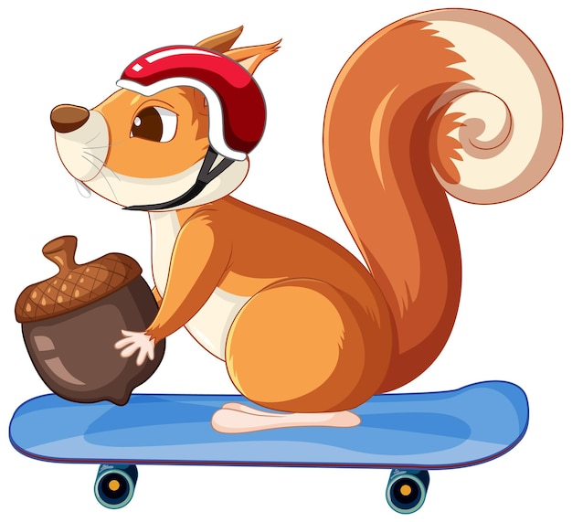 Free vector cute squirrel holding nut on skateboard