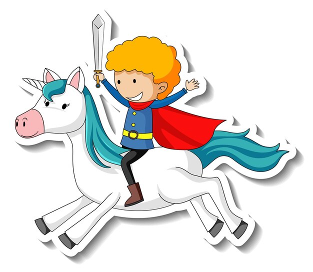ユニコーンの漫画のキャラクターに乗っている騎士とかわいいステッカー