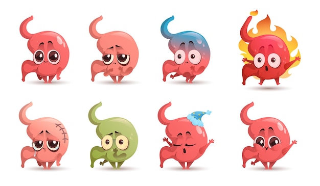 Cute stomach character with different emotions