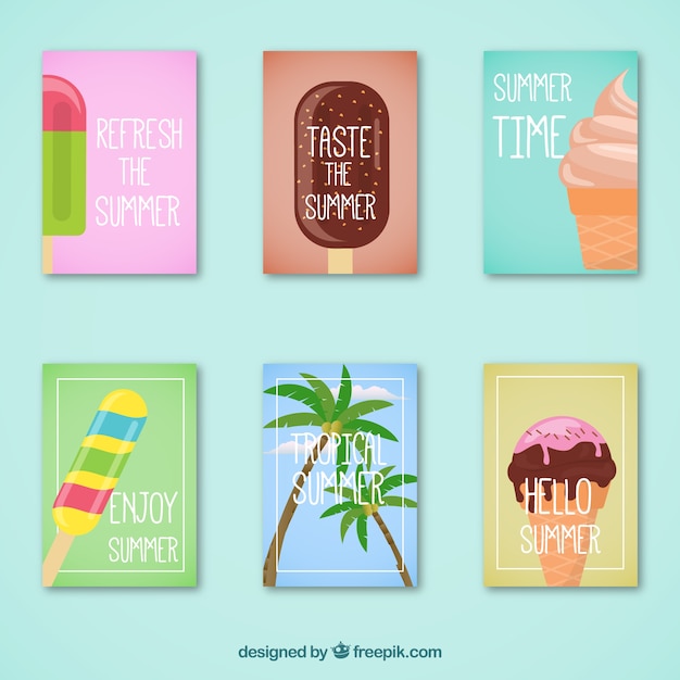 Free vector cute summer cards set