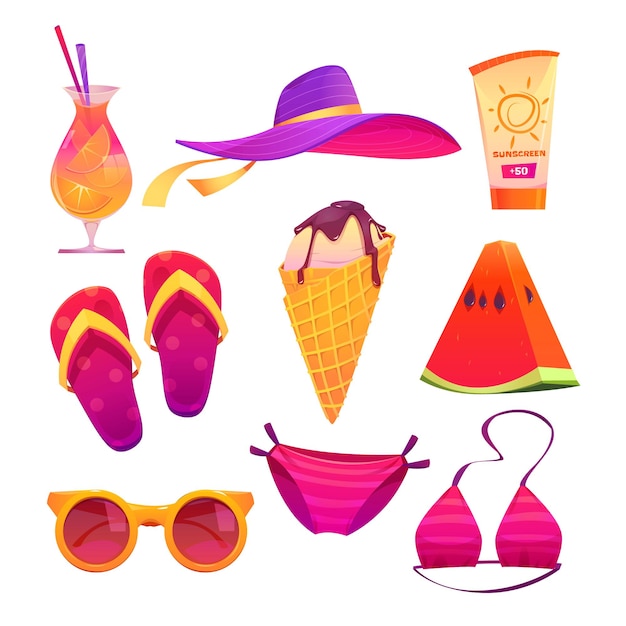 Бесплатное векторное изображение Набор милых летних элементов