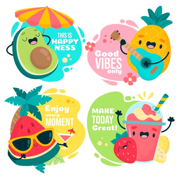 Cute summer fruits with motivational text set