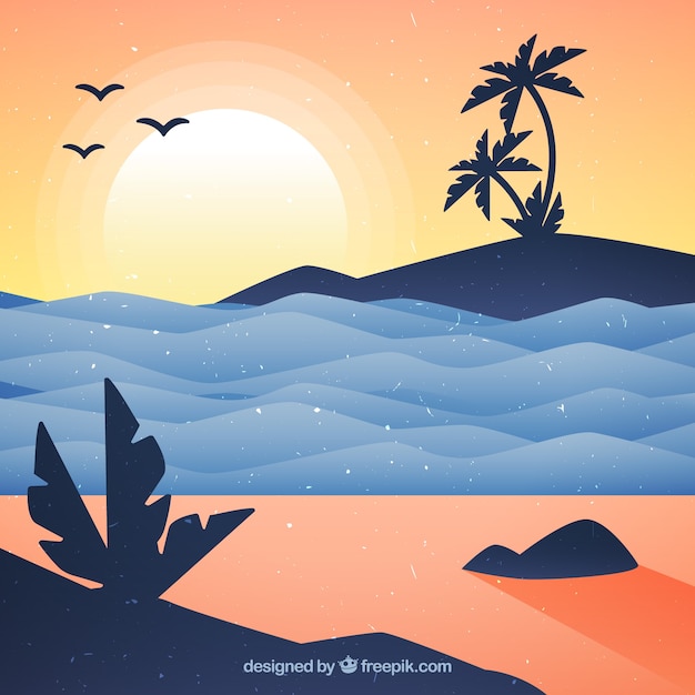 Free vector cute sunset background with waves