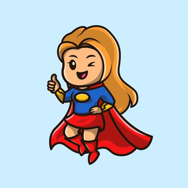 Cute Super Hero Girl Cartoon Icon Illustration.