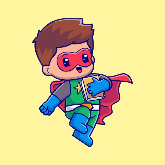 Free vector cute super hero holding book cartoon vector icon illustration people education icon isolated flat