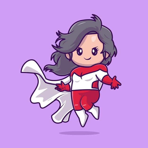 Cute Superhero Girl Flying Cartoon Vector Icon Illustration. People Holiday Icon Concept Isolated