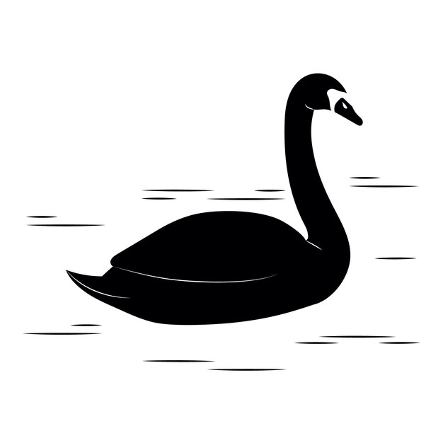 湖のかわいい白鳥シルエットイラスト 無料のベクター
