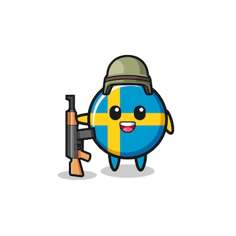 Cute sweden flag mascot as a soldier , cute design