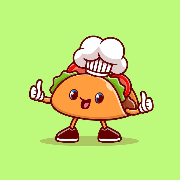 Cute Taco Chef Thumbs Up Cartoon   Icon Illustration. Food Profession Icon Concept Isolated  . Flat Cartoon Style