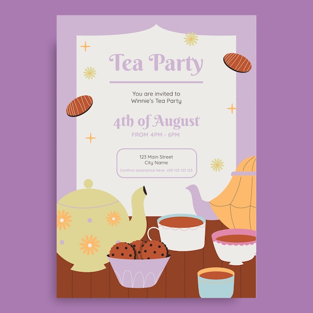 Free vector cute tea party invitation