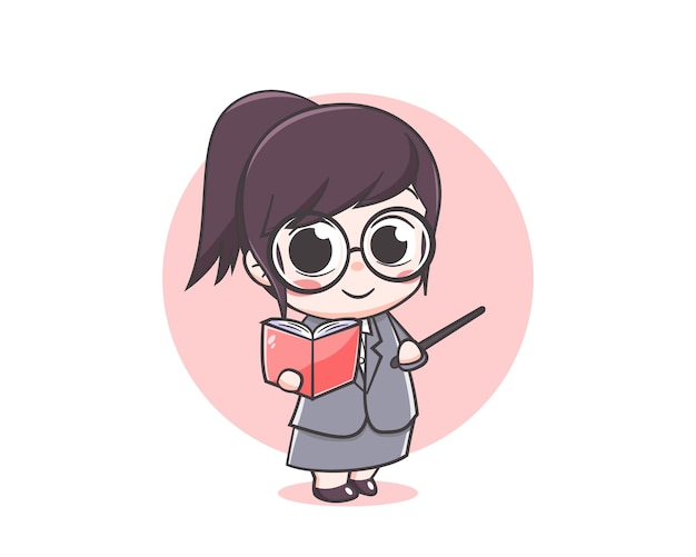 Cute teacher holding a book cartoon illustration