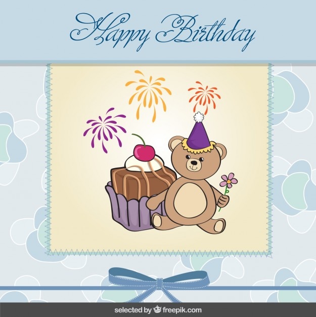 Free vector cute teddy bear birthday card