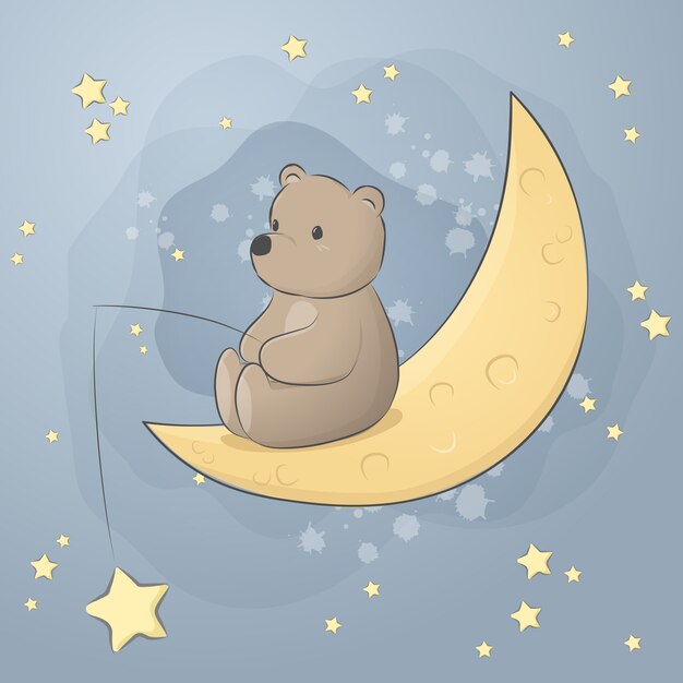 Premium Vector Cute Teddy Bear Sitting On Moon Cartoon Doodle Pastel Wallpaper