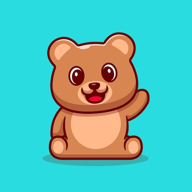 Cute Teddy Bear Waving Hand Cartoon Icon Illustration.