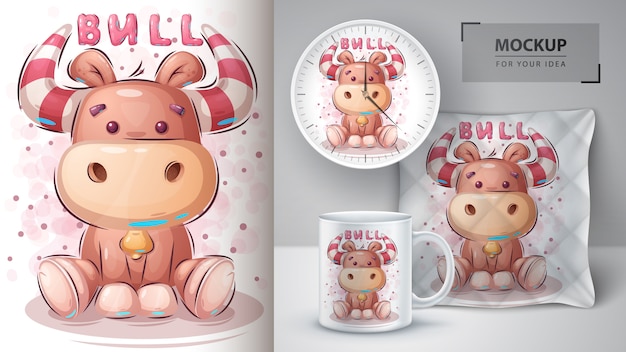 Cute teddy bull poster and merchandising