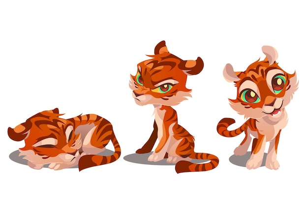 Free vector cute tiger cartoon characters