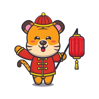 Cute tiger in chinese new year cartoon vector illustration