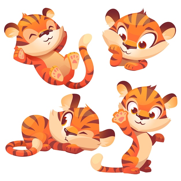 Бесплатное векторное изображение Милый тигренок мультипликационный персонаж забавное животное