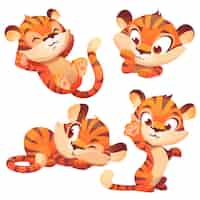 Free vector cute tiger cub cartoon character funny animal