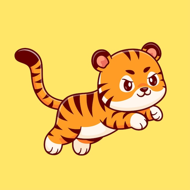 Cute Tiger Jumping Cartoon Vector Icon Illustration Animal Nature Icon Concept Isolated Vector