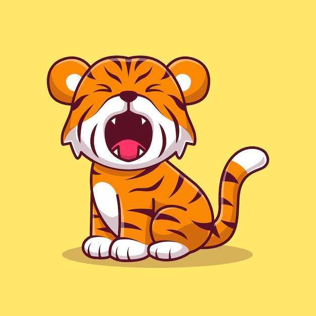 Cute Tiger Roaring Cartoon Vector Icon Illustration Animal Nature Icon Concept Isolated Premium