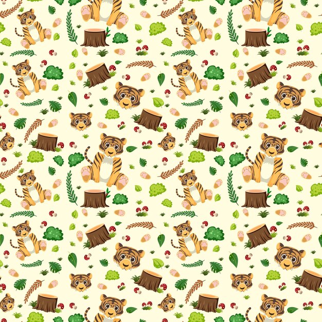 Cute tiger seamless pattern