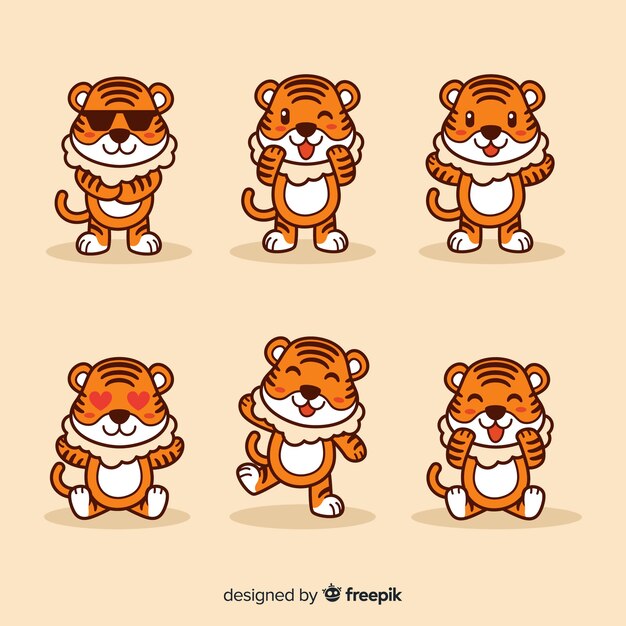 Cute tiger set Free Vector